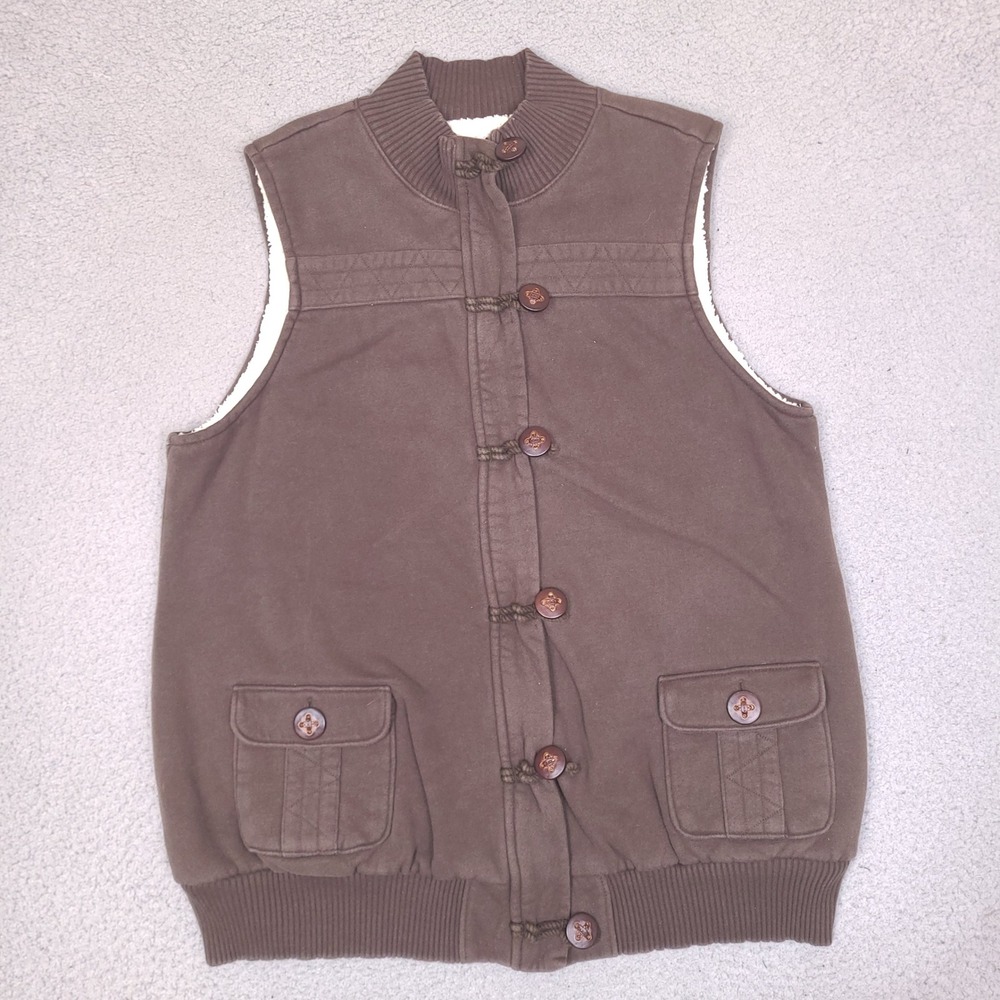 Old Navy Maternity Brown Sherpa Lined‎ Utility Vest Large Full Zip Button Front